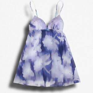 Size Small Linea Donatella Blue Floral Lace Babydoll Slip Dress